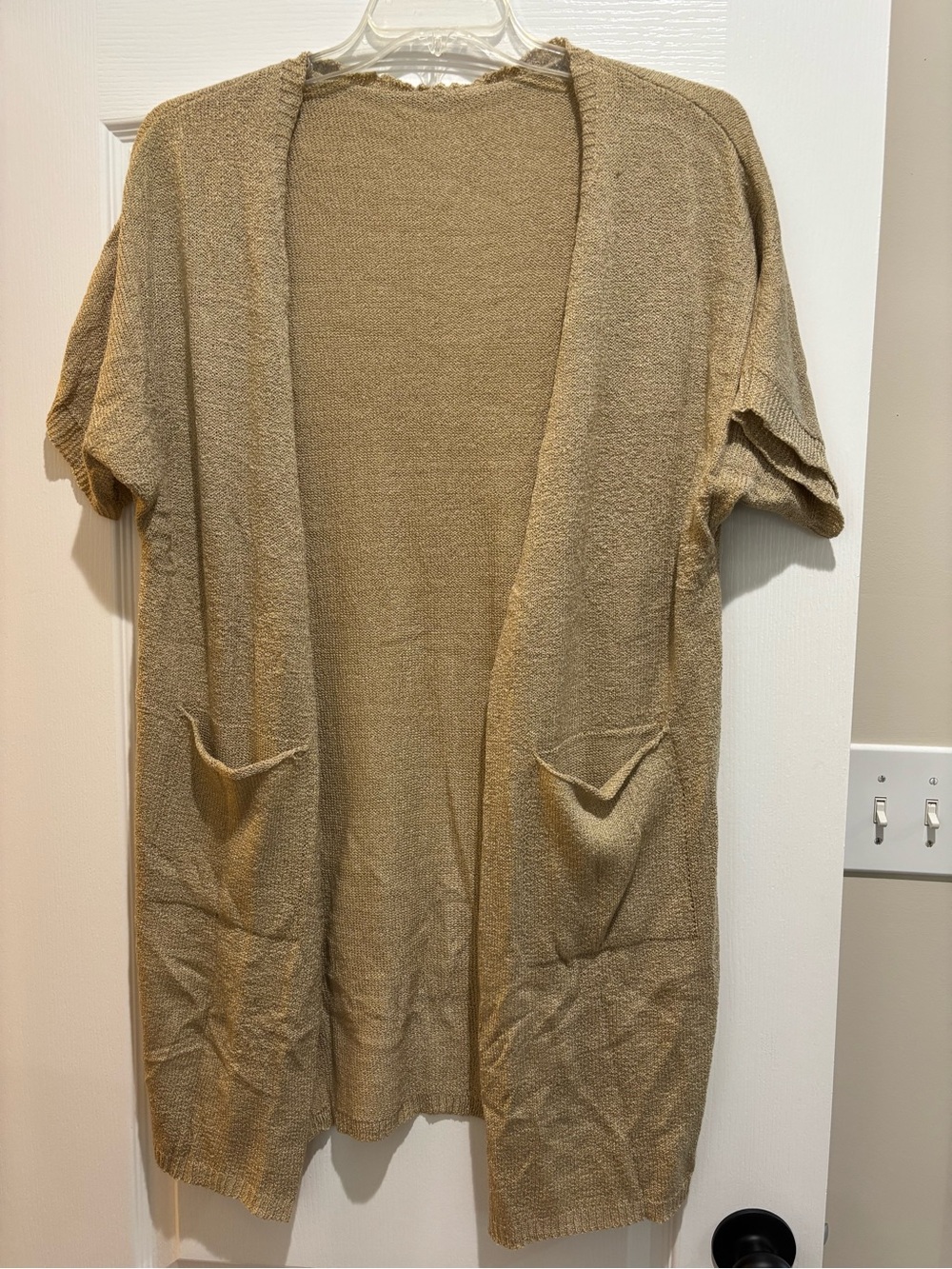 Lightweight Open-Front Short Sleeve Cardigan - Tan